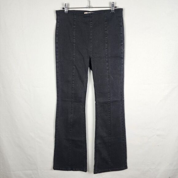 Free People Flare Jean Women's 28 Black Denim Slim Bell Bottom Stretch Pull On - Picture 1 of 7